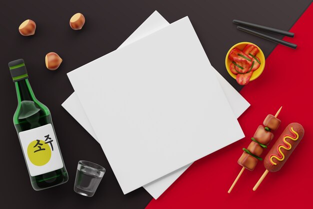 3d rendering of korean food blank banner