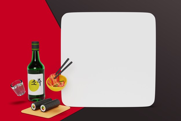 3d rendering of korean food blank banner