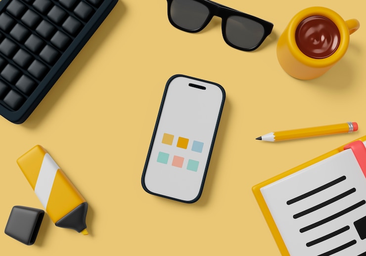 PSD Gratis 3d rendering of phone still life