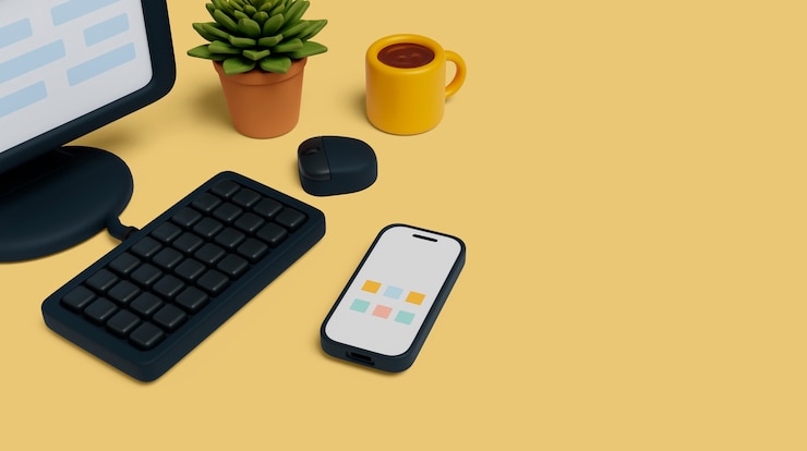 PSD Gratis 3d rendering of phone still life
