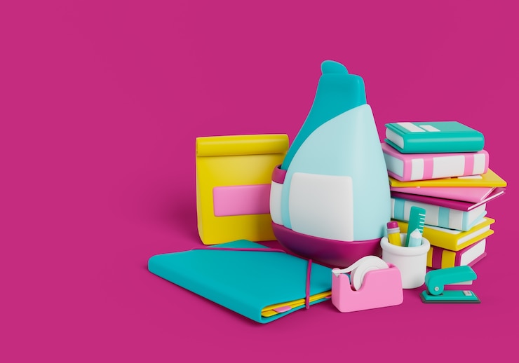 PSD Gratis 3d rendering of school supplies still life