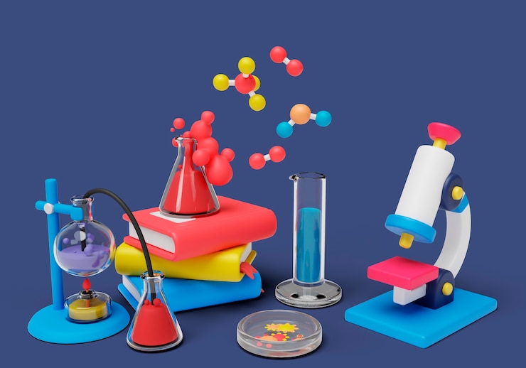 PSD Gratis 3d rendering of science still life background