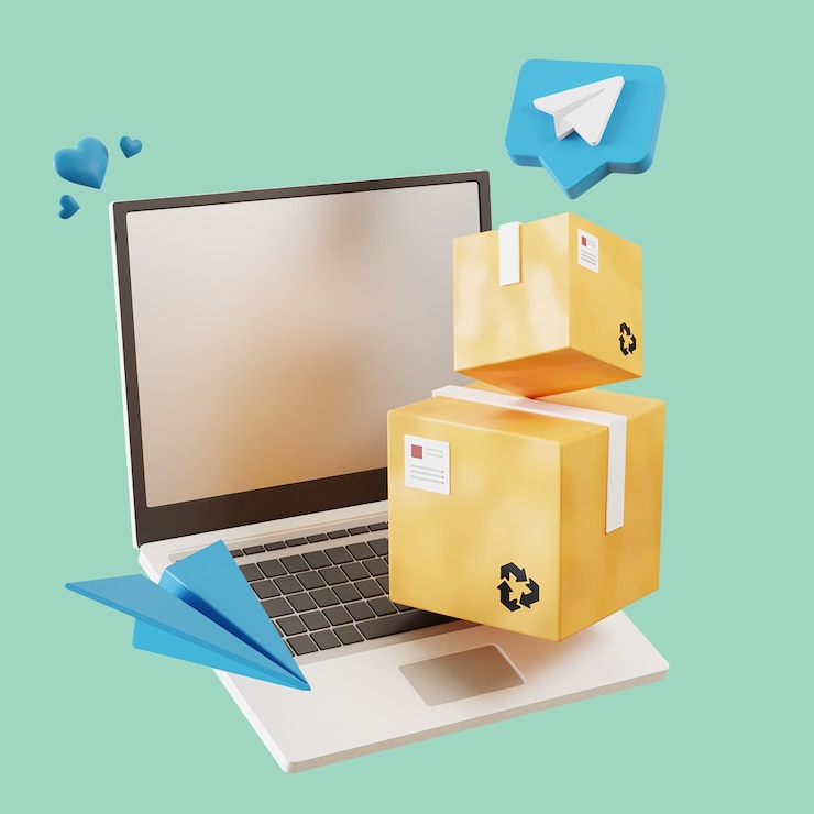 PSD Gratis 3d rendering online order parcel delivery