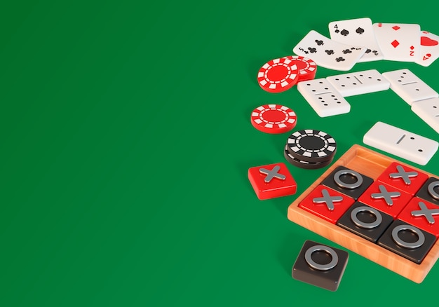 3D-rendering van bordspellen stilleven