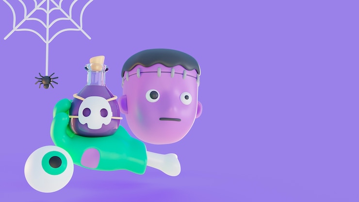 PSD gratuito 3d rendono lo sfondo di halloween con elementi spaventosi
