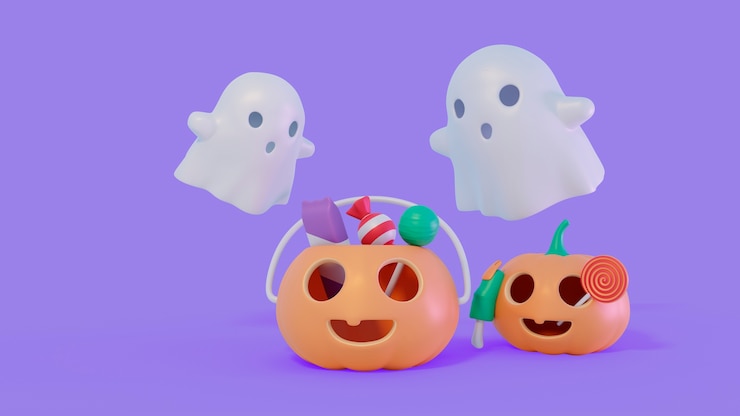 PSD gratuito 3d rendono lo sfondo di halloween con elementi spaventosi