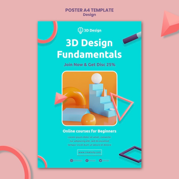 Gratis PSD 3d-sjabloon voor basisprincipes van ontwerp