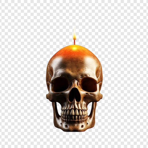 Gratis PSD 3d skull with burning candle halloween holiday geïsoleerd op transparante achtergrond