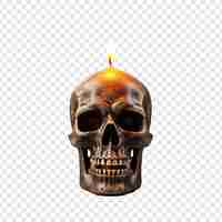 Gratis PSD 3d skull with burning candle halloween holiday geïsoleerd op transparante achtergrond