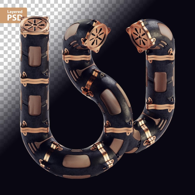 Gratis PSD 3d steampunk zwarte letter met bronzen onderdelen