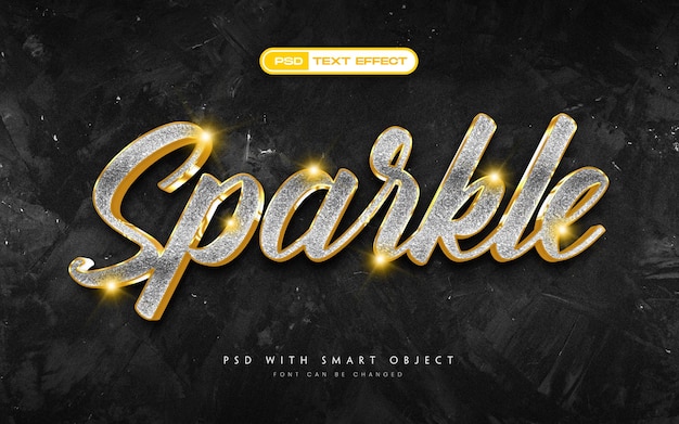 Gratis PSD 3d-teksteffect in gouden sprankelende stijl