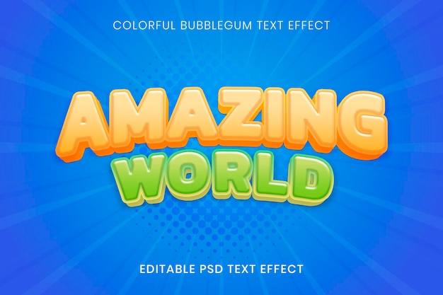 3D-teksteffect psd-sjabloon, bubblegum typografie van hoge kwaliteit