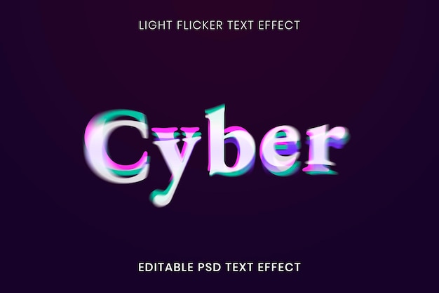 3D-teksteffect psd-sjabloon, lichte flikkering lettertype typografie