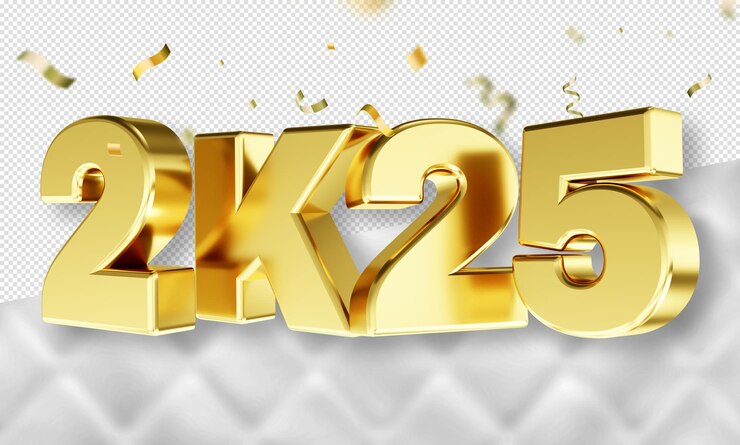PSD Gratis 3d text new year 2025 gold realistic rendering new year celebration