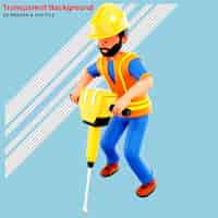 PSD gratuito 3d trabajadores trabajador de la construcción con un martillo hidráulico de mano