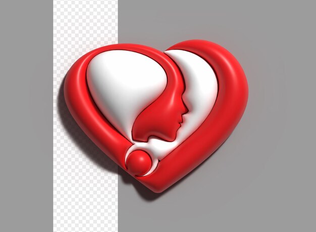 3D Valentine Day Heart met sociale media-knop van het menselijk breinpictogram