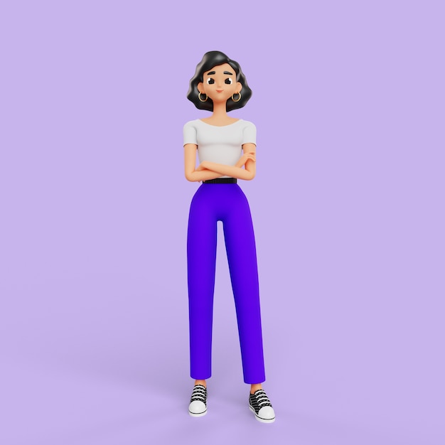 3D-vrouw poseren met gekruiste armen
