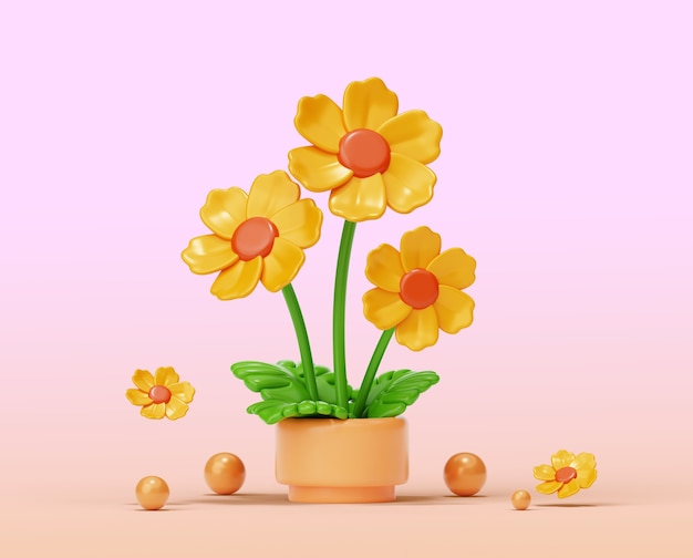 Gratis PSD 3d-weergave van bloemen, stilleven achtergrond