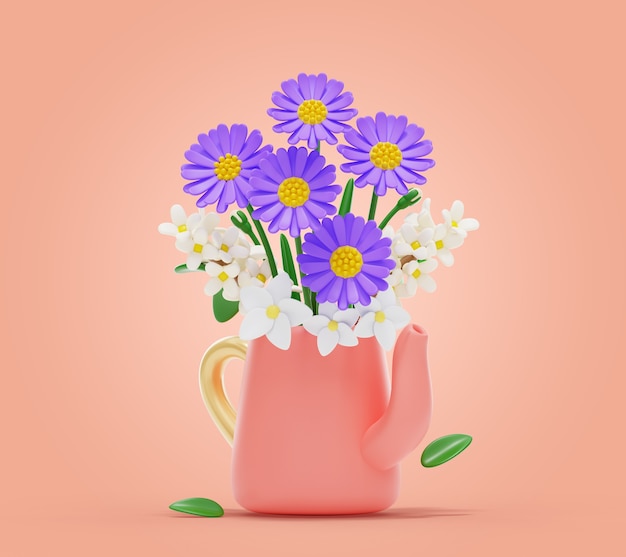 Gratis PSD 3d-weergave van bloemen stilleven