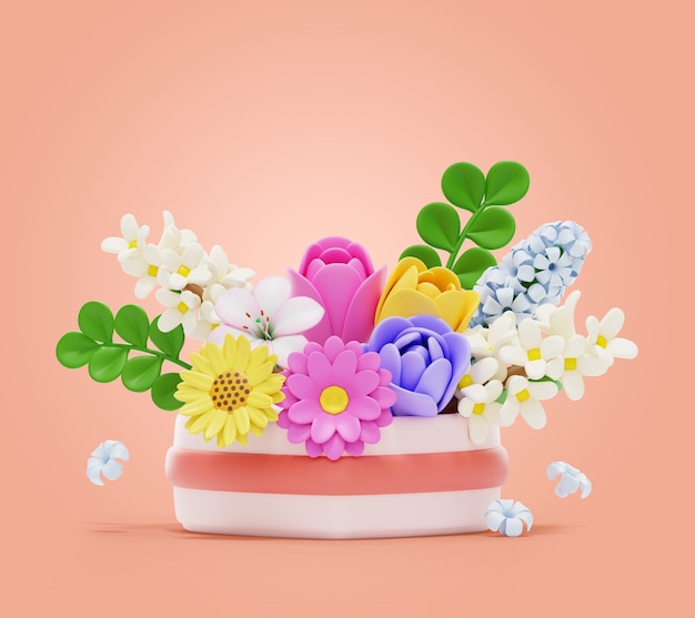 Gratis PSD 3d-weergave van bloemen stilleven