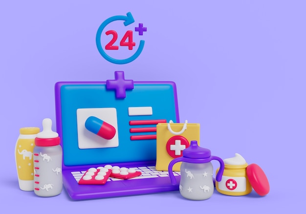 Gratis PSD 3d-weergave van de achtergrond van de apotheek