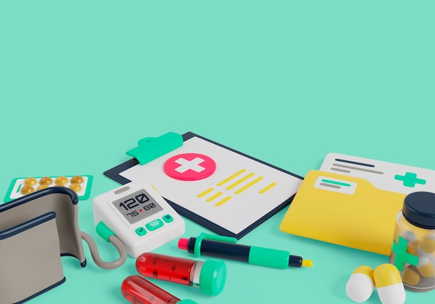 3D-weergave van de achtergrond van de verkoop van gezondheidszorg