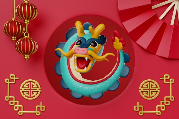 Gratis PSD 3d-weergave van de achtergrond van het chinese nieuwjaar