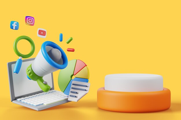 3D-weergave van de achtergrond van het marketingpodium