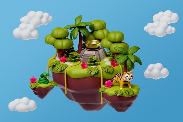 3D-weergave van de illustratie van het drijvende eiland