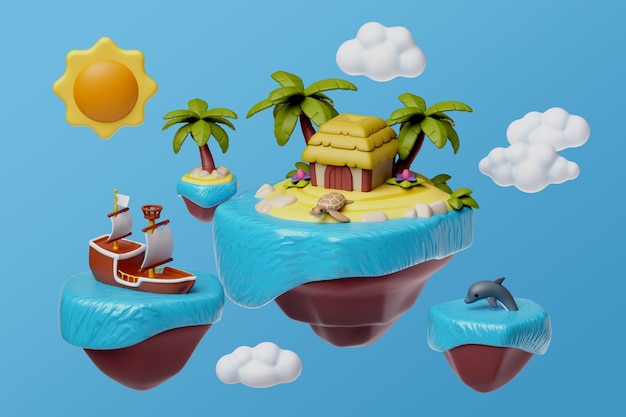 3D-weergave van de illustratie van het drijvende eiland