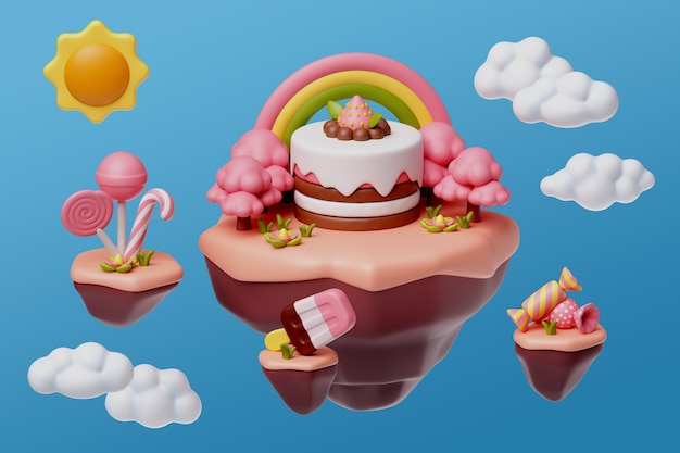 3D-weergave van de illustratie van het drijvende eiland