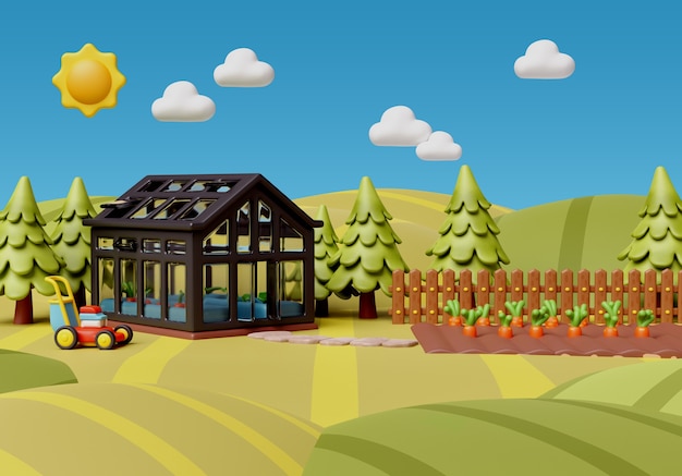 3D-weergave van de illustratie van het landbouwbedrijf