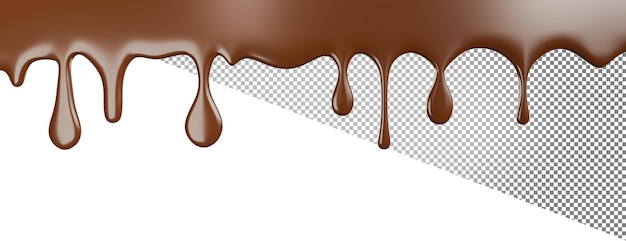 3d-weergave van druipende gesmolten chocolaatjes op transparante achtergrond, uitknippad