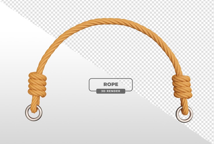 Gratis PSD 3d-weergave van een beige touwhandvat met geknoopte uiteinden en metalen ringen