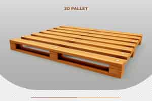 Gratis PSD 3d-weergave van een geïsoleerde mock-up van een houten pallet