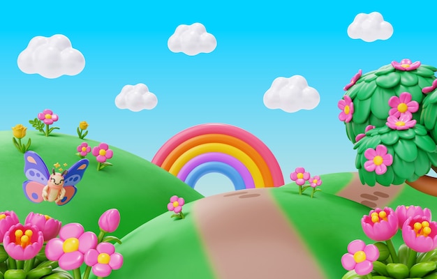 3D-weergave van een lente landschap illustratie