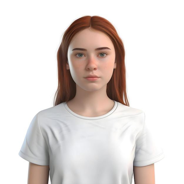 Gratis PSD 3d-weergave van een tienermeisje met sproeten op haar gezicht