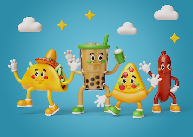 Gratis PSD 3d-weergave van food friends personages