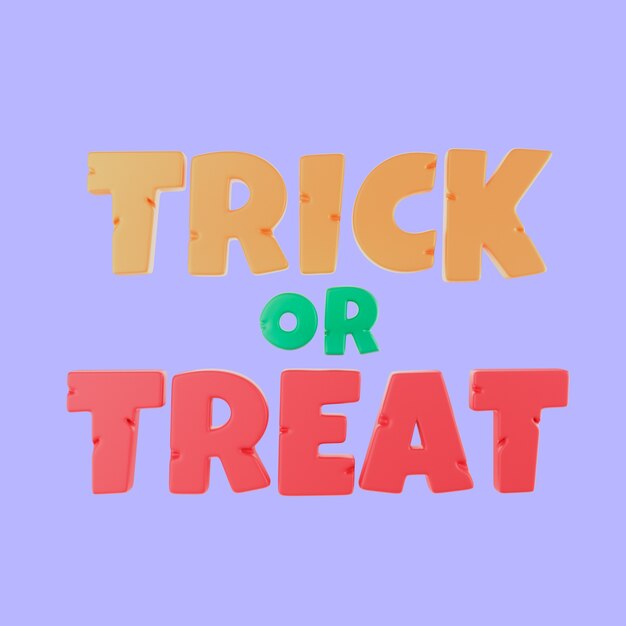 3D-weergave van halloween trick or treat-tekst