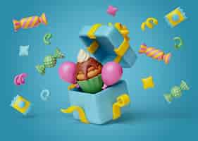 Gratis PSD 3d weergave van happy birthday celebration