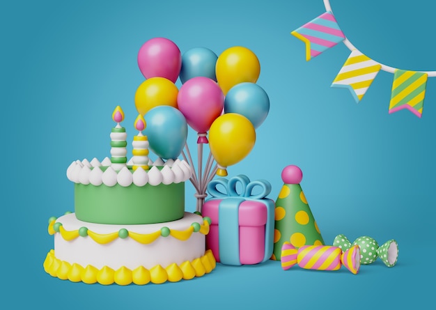 Gratis PSD 3d weergave van happy birthday celebration