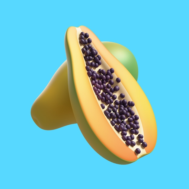 Gratis PSD 3d-weergave van heerlijke papaya