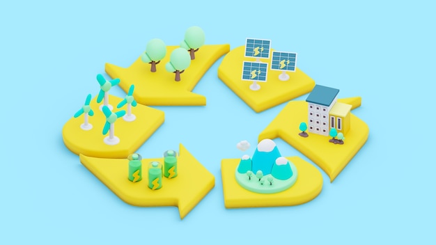 3D-weergave van isometrisch ecologisch concept
