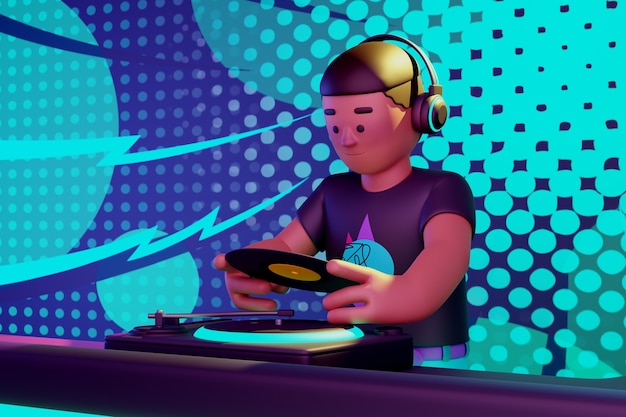 Gratis PSD 3d-weergave van karakter dj