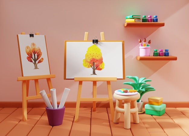 3d-weergave van kunststudio-illustraties