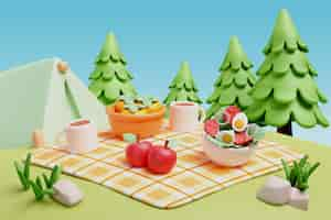 Gratis PSD 3d-weergave van picknick illustratie