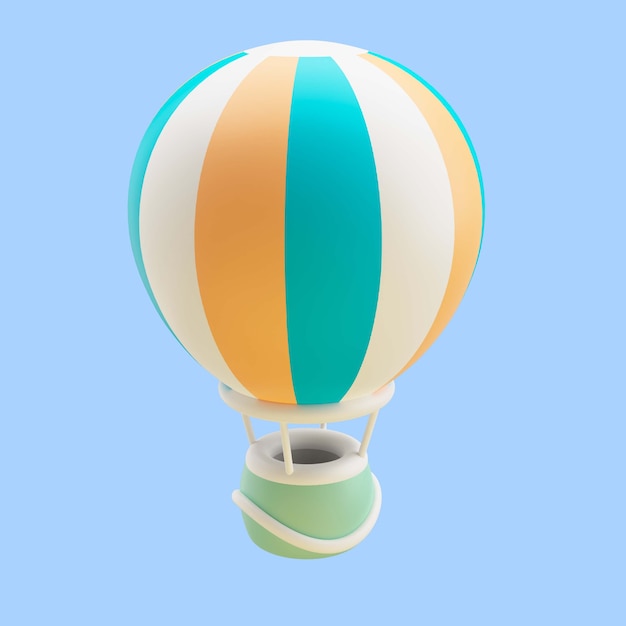 3d-weergave van pictogram voor het reizen met een hete luchtballon