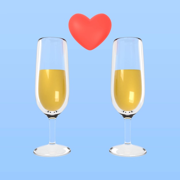 3D-weergave van valentijnsdag champagne icoon