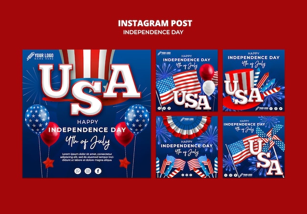 Gratis PSD 4 juli instagram posts-sjabloon