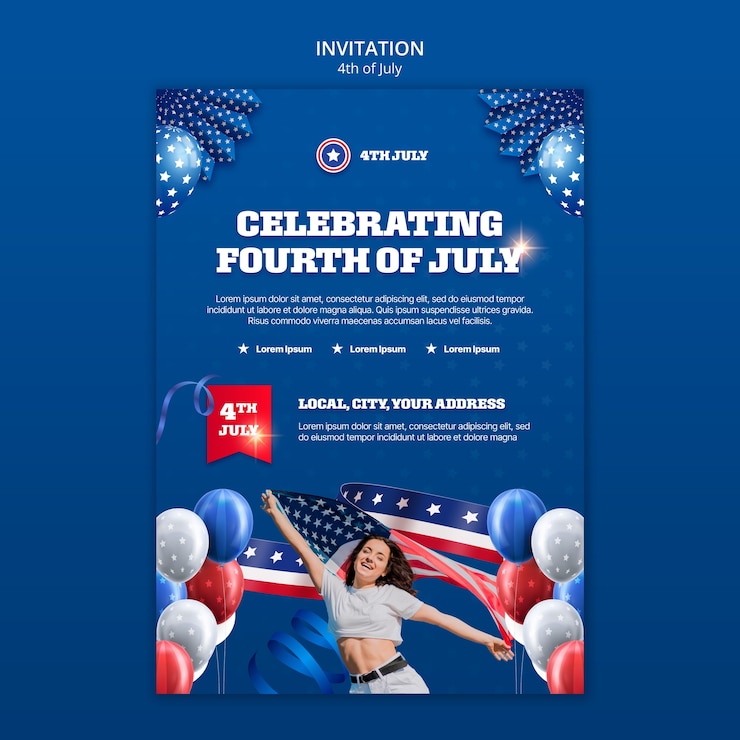Gratis PSD 4 juli viering uitnodiging sjabloon
